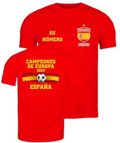 lepni.me Camiseta de Fútbol España para Hombre con Su Número Personalizado | Camiseta con Insignia de Bandera Española | Campeones de la Eurocopa 2024 (L Rojo Multicolor)