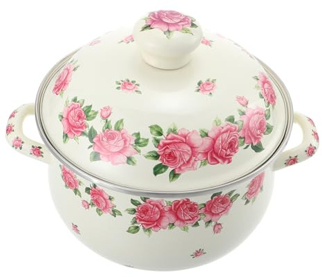 Hoement Emaillierter Suppentopf 20cm aus Hitzebeständigem Metall mit Zwei Griffen Retro Design für Energiesparendes Kochen in Küche