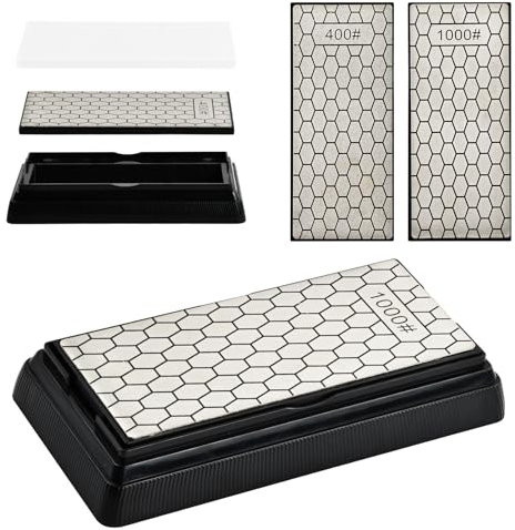 Volumoon Piedra Afilar Diamante Doble Cara (Grano 400/1000), Piedra de Afilar con Base Antideslizante, Piedras de Afilar de Diamante Superficie Panal, para Cuchillos de Cocina Tijeras