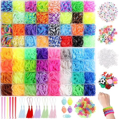 XKDOUS 64 Colors Rubber Band Bracelet Kit, Rubberband Bracelet Making Kit | 5000+ Rubber Bands with Case for Kids Ages 6+, DIY Jewelry Bracelet for Art & Craft, Ideal Gift Choice for Birthday & Holiday