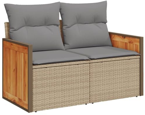 HETFTJN Mini Lounge Outdoor Sofa Mini Couch Lounge Sessel Outdoor - Gartensofa mit Kissen 2-Sitzer Beige Poly Rattan für Speisesaal Balkon Terrasse Garten