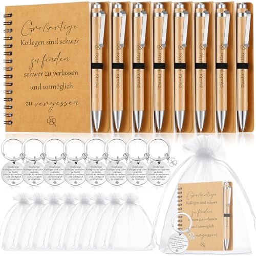 Sinmoe 8 Sets Dankeschön Geschenk für Kollegen Mitarbeiter Inspirierendes Spirale Notizblock Danke für Alles Holz Kugelschreiber Schlüsselanhänger für Jobwechsel Weihnachten(Großartige Kollegen)