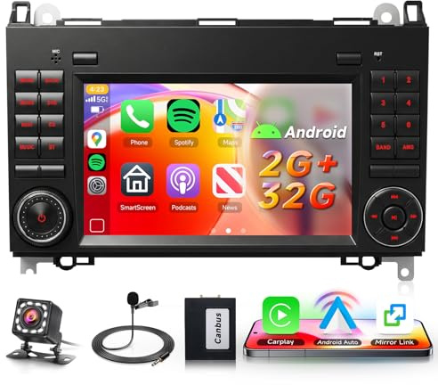 2G+32G Car Radio Stereo for W169 W245 Sprinter B160 B170 B180 B200 Vito Viano W906 with Carplay Wireless Android Auto GPS/WiFi, Hodozzy 7 IPS Touchscreen Radio with GPS Wifi EQ SWC Reverse Camera