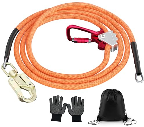 GJCrafts Kit de corde en acier Flip Line - Cordon en acier avec mousqueton triple verrouillage - Cordon réglable - Corde d'escalade pour arbres, arboriculteurs, protection contre les chutes