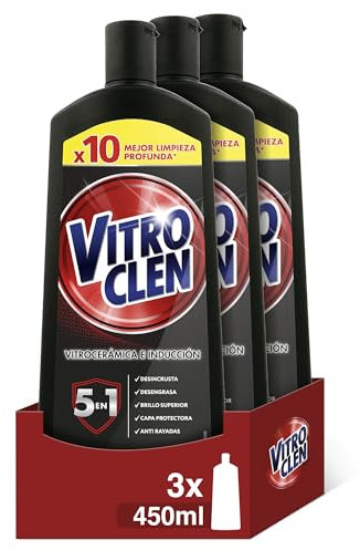 Vitroclen Limpiador de Vitrocerámica en crema, acción protectora y desengrasante - Pack de 3 x 450 ml