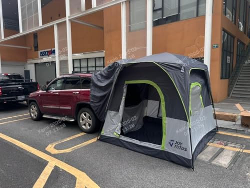 JOYTUTUS SUV-Zelte für Camping mit Regenschutz, stabile Vier Stahlgestänge, 4-6-Personen-Autozelt mit belüftetem Doppeltür-Design, Filmleinwand, geeignet für SUV, CUV und Van