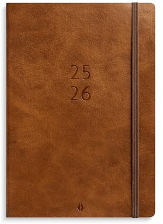 Burde Agency A5 Forma Deluxe Marron, Calendario 2025/2026, Planificador Semanal con Cubierta de Cuero Sintético, Diseño Vertical, Agenda – 176 Páginas
