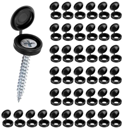 M METERXITY 200-Pack Plastic Hinged Screw Cover Caps, 5mm Shutter Screws with Caps, Fold Snap Washer Covers, Washer Flip Protection Covering M3 M4 M5 Screws Heads [Black]