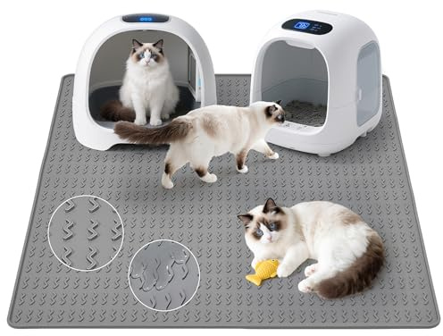 Iptienda Katzenklo Matte,120x89cm Katzenstreu Matte Wasserdicht,Matte Katzenklo Unterleger Silikon,Katzenmatte Katzenklo Rutschfest,Katzenmatte Übergröße geeignet für eine Gruppe von Katzen (Grau)