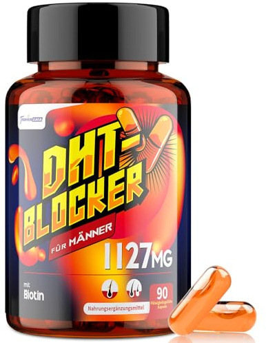 DHT-Blocker für Männer mit Biotin, Hochdosiert 1127mg Haar- und Kopfhautformel, Haar Vitamine, Proprietäre Kräutermischungen, Flüssigkeitsgefüllte Kapseln (90 Stück (1er Pack))