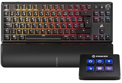 Corsair K70 Core TKL Wireless + Elgato Stream Deck Mini Bundle - Mechanical Tenkeyless Gaming Keyboard with Studio Controller for Zoom, Teams, PowerPoint, MS Office etc, Compatible with PC/Mac