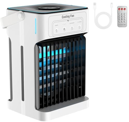 Portable Air Conditioner Cooling Fan, Mini Air Conditioning Unit with 1100ml Tanks, 3 Wind Speed & Cool Mist, 7 LED Light & 2-8H Timer Cold AC Unit, Personal Air Cooler Fan for Room,Office,Home