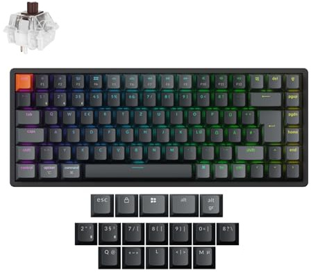 Keychron K2 QMK Version 3 Drahtlose Mechanische Tastatur | RGB-Beleuchtung & Hot-Swappable | DE-ISO 75% Compact Layout, Bluetooth & USB-C Brauner Schalter​​ für Mac/Windows/Linux