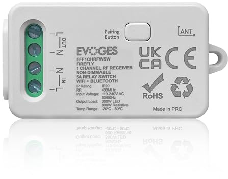 EVOGES Firefly 1 Channel RF Receiver, Dimmable or Non Dimmable Options, Smart (Wifi + Bluetooth) & Standard Relay Control Available (Smart RF Receiver (WIFI + Bluetooth) Non Dimmable)