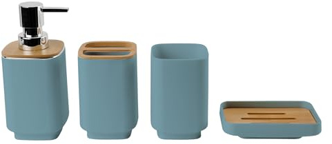 Hosoncovy Ensemble de 4 accessoires de salle de bain avec distributeur de lotion, gobelet à gargarisme, porte-savon, porte-brosse à dents et porte-dentifrice, ensemble de 4 contenants de salle de bain