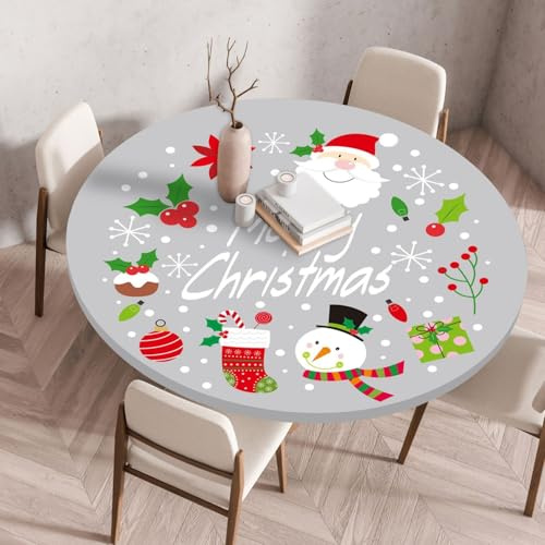 FANSU Weihnachten Tischdecke Rund Garten Abwaschbar,für Outdoor Gartentischdecke Xmas Elastisch Schmutzabweisend für Garten Küche, Esstisch, Parteien (Hellgrau,80cm)