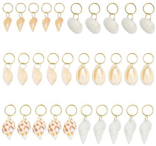 WEWAYSMILE 30 Stück Kauri Muscheln Für Haaranhänger Für Zöpfe Muschel Haarschmuck Goldene Zopf Accessoires Für Frauen Strand Stil Mode Dekoration