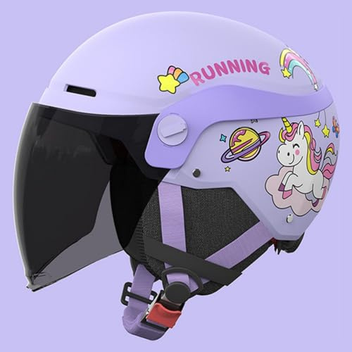 Scooterhjälm, Barnmotorcykelhjälm Med Solskydd För 3-12 År Pojkar Och Flickor, Barnmotorcykeljethjälm, Mopedhjälm ECE 22.06 Godkänd B,50-62cm