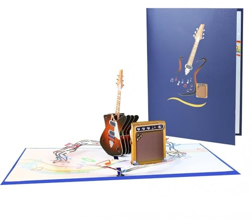 Electric Guitar 3D Pop Up Greeting Card with Amplifier - Birthday, Father's Day, Retirement Card for Musicians, Music Lovers, Him - Folding Card Includes Envelope