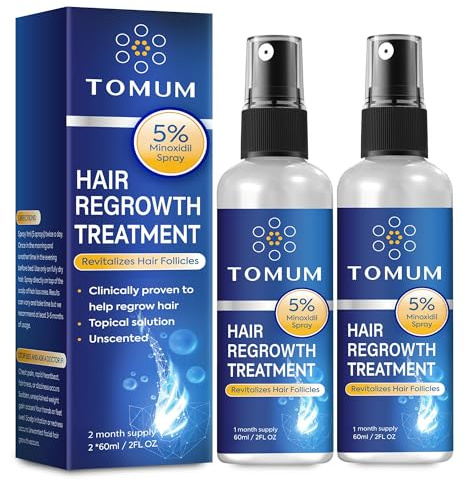 Minoxidil for Men and Women Hair Growth: 5% Minoxidil Topical Spray Hair Regrowth Treatment Stop Hair Thinning and Hair Loss For Stronger Thicker Longer Hair 60ml 2 Pack