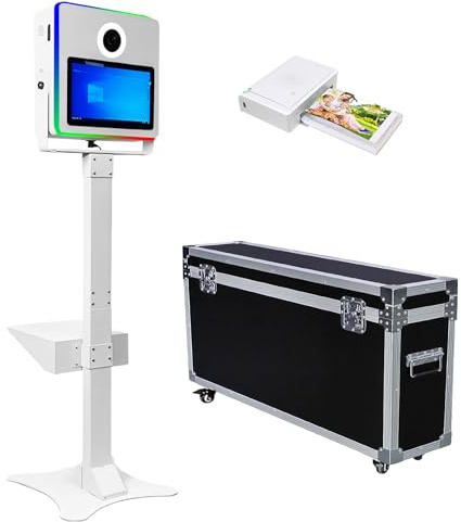 Photomaton portable avec écran tactile de 15,6, appareil photo reflex numérique avec étui de transport pour fête de mariage, location de mariage (blanc, photomaton + imprimante)