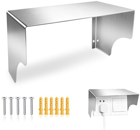 Enchufe protector de lluvia de acero inoxidable, 245 x 120 x 120 mm, para exteriores, timbre de puerta, protección contra la lluvia con tornillos, cubierta de metal, resistente a la intemperie