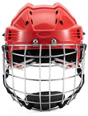APLVFFZH Sports Kopfprotektion Hockeyhelm Kopfschutz Gittermaske Innenpolsterung mit Einstellbarem Kinnriemen für Komfortablen Sitz für Kinder Erwachsene für, Rot, Klein Kopfumfang 52-58