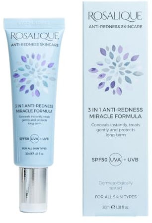 Rosalique 3 in 1 Anti-Redness Miracle Formula Colour Corrector SPF50 for Hypersensitive and Redness Prone Skin, Suitable for All Skin Types 1 x 30 ml