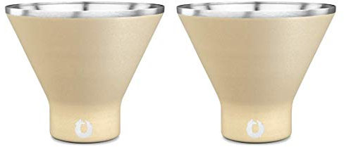 Snowfox Martini-Glas aus Edelstahl, vakuumisoliert, 2 Stück, Martinis Stay Icy Cold, Cocktailgläser ohne Stiel, elegantes Home-Entertaining, auffälliges schönes Barzubehör-Set, 237 ml, Hellgold