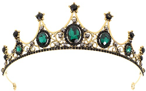 Frcolor Grüne Kristall Tiara Barock Krone Braut Haarschmuck Vintage Strass Stirnband Kopfschmuck für Hochzeit Geburtstagsfeier