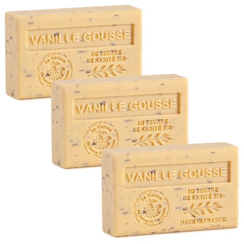 Französische Seife - Traditionelles Savon de Marseille - 3er-Set - Vanille-Mousse - Sheabutter 125g