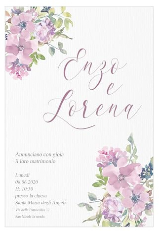 CESANA LIKE PHOTO Partecipazioni matrimonio fiori inviti nozze fiori acquerello lilla malva 10 pz
