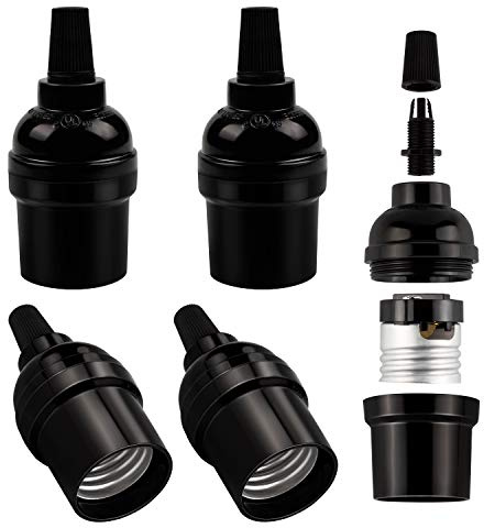 DiCUNO E26 Vintage Lamp Socket, UL-Listed, Edison Bulb Pendant Light Sockets Replacement, Retro Black Lampholder for Light Fixture Parts, DIY, Industrial, Pipe, Decorative Lighting, 4 Packs