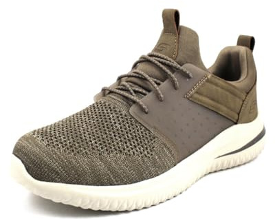 Skechers Delson 3.0 Cikada herr Sneaker, Kaki stickat nät med syntetiskt, 39.5 EU