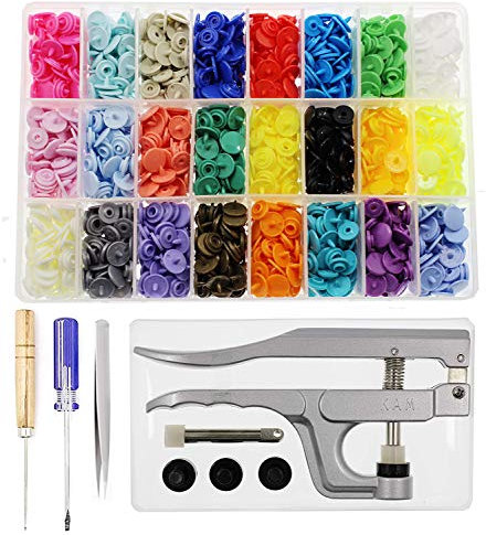 504 Sets KAM Druckknöpfe und Druckknöpfe, Größe 16, T3 Kunststoff Druckknöpfe, Starter-Kit, ohne Nähen, für Bastelarbeiten, Puppenkleidung, Windeln, Lätzchen, Nähen, 24 Farben