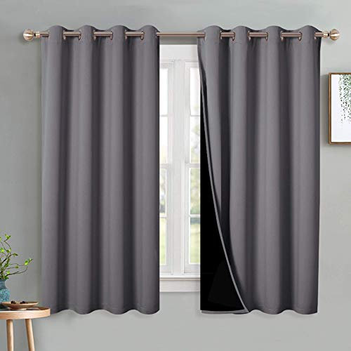 PONY DANCE 2 Layers Full Blackout Curtains for Bedroom - Thermal Insulated Energy Saving, Grey Curtains & Drapes for Eyelet Privacy Protected for Window, Set of 2, 46 inch x 54 inch, Grey