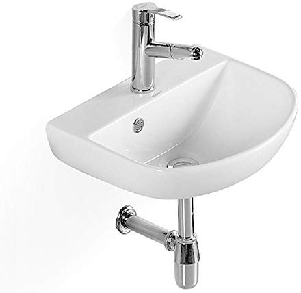 HomeLava Design Keramik Waschbecken Hängewaschbecken Aufsatzwaschbecken Waschtisch mit Überlauf zur Wandmontage 440 x 360 x 180 mm inkl. Ablaufgarnitur