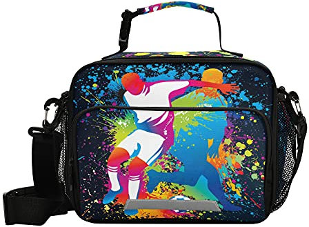 ALAZA Large Lunch Bags, Football Players with Soccer Insulated Lunch Bags with Shoulder Straps and Buckle Handle, Crossbody Tote Lunch Box for Kids Teenager Student Girls Boys, 2 Compartments