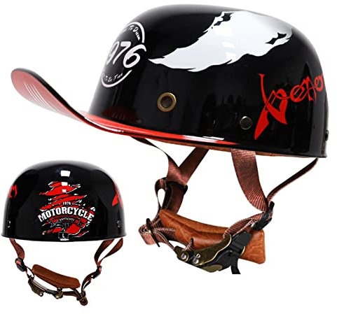 Retro-Motorrad-Halbhelm, DOT-Zertifizierte Schädelkappe, Erwachsene, Offene Motorradhelme Für Männer, Frauen, Baseballkappe, Halbhelme, Fahrrad, Moped, Roller, ATV-Helme,Venom a,M