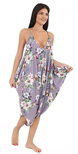 Colop Ladies Cami Lagenlook Romper Drape Baggy Harem Playsuit Jumpsuit Dress Plus Size (LIlac Floral, 20-22)