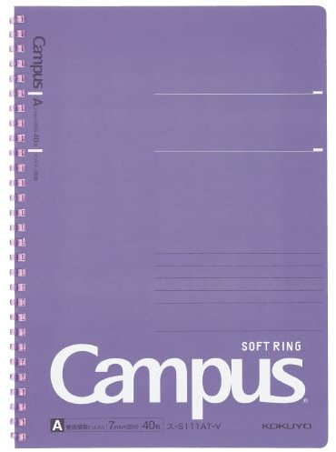 KOKUYO Campus Soft Ring Notebook, Semi-B5, A 7mm Dot Ruled, 29 Lines, 40 Sheets, Purple, Japan Import (SU-S111AT-V)
