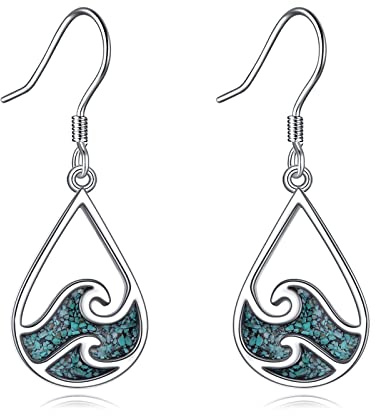 YFN Meer Welle Ohrringe Sterling Silber Türkis Hängend Baumeln Tropfen Ohrringe Ozean Strand Schmuck Sommer Thema Geschenke für Damen