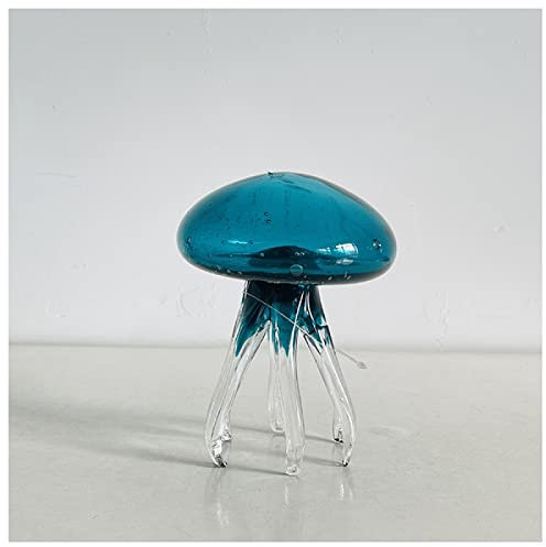 DECRZPB Glasfigur Blaue Quallen handgefertigt geblasenes Kristallglas Briefbeschwerer Glasurkunst für Tischdekoration Heimdekoration