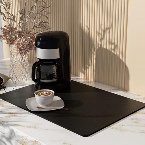 Draining Mat, Kitchen Super Absorbent Draining Mat, Super Absorbent Kitchen Counter Mat, Coffee Machine Mat, Quick Dry Dish Drainer Mat, Anti Slip Drainer Mat for Kitchen Counter , Black, 30*50cm