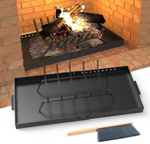 GCGOODS Kaminschale mit Griffen, erweiterbarer Gluthalter, Kaminpfanne mit 33 cm von vorne nach hinten, verstellbarer Aschekasten für Aschesammlung, Bürste für einfache Reinigung, schwarz, rechteckig