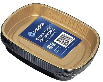 Coppice Strong Gold & Black Aluminium Foil Trays for Baking, BBQ, Roasting & Serving | Freezer, Microwave & Oven Safe | 10 Pack (Medium)