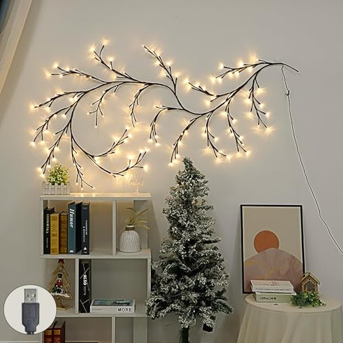 Weinsamkeit Lichterkette Willow Vine, 144 LEDs USB Weidenrebe Baum Lichter für Raum, Beleuchtete Weidenrebe Baum Lichter, Twinkling Tree Wand Deko für Innen Wanddeko Room Schlafzimmer