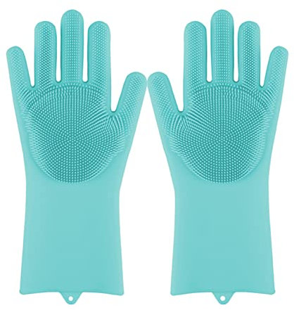 DUnLap Cleaning Gloves Magic Silicone Dishwashing Scrubber Dish Washing Sponge Rubber Scrub Gloves Kitchen Cleaning 1 Pair Eco Friendly Cleaning Gloves(SkyBlue)