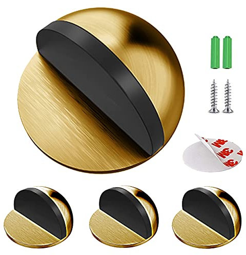 Hantoc 4 Pack Floor Door Stopper Stainless Steel, Oval Floor Mounted Door Stops with Screws and Glues Fit Most Door Brass