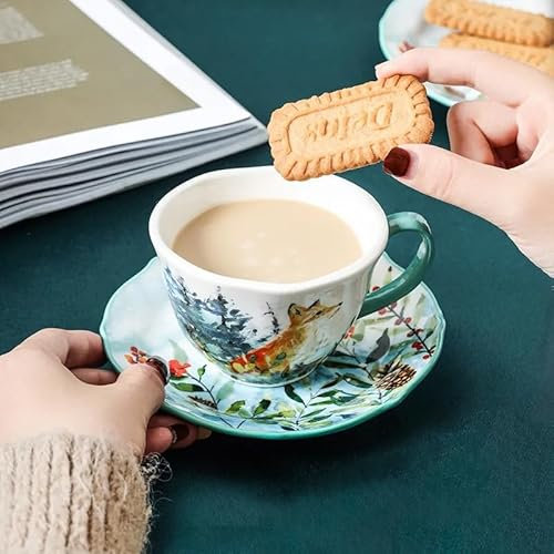 ETomey Service à Café Tasse à café rétro crémeux Jaune Floral entrelacs Or céramique après-midi Dessert Fleur Tasse à thé et Soucoupe Porcelaine Anglaise (Color : Style D, Size : 220ml)